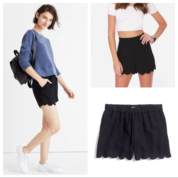 MADEWELL Black Scallop Hem HR Pull On Shorts XS - Picture 3 of 10